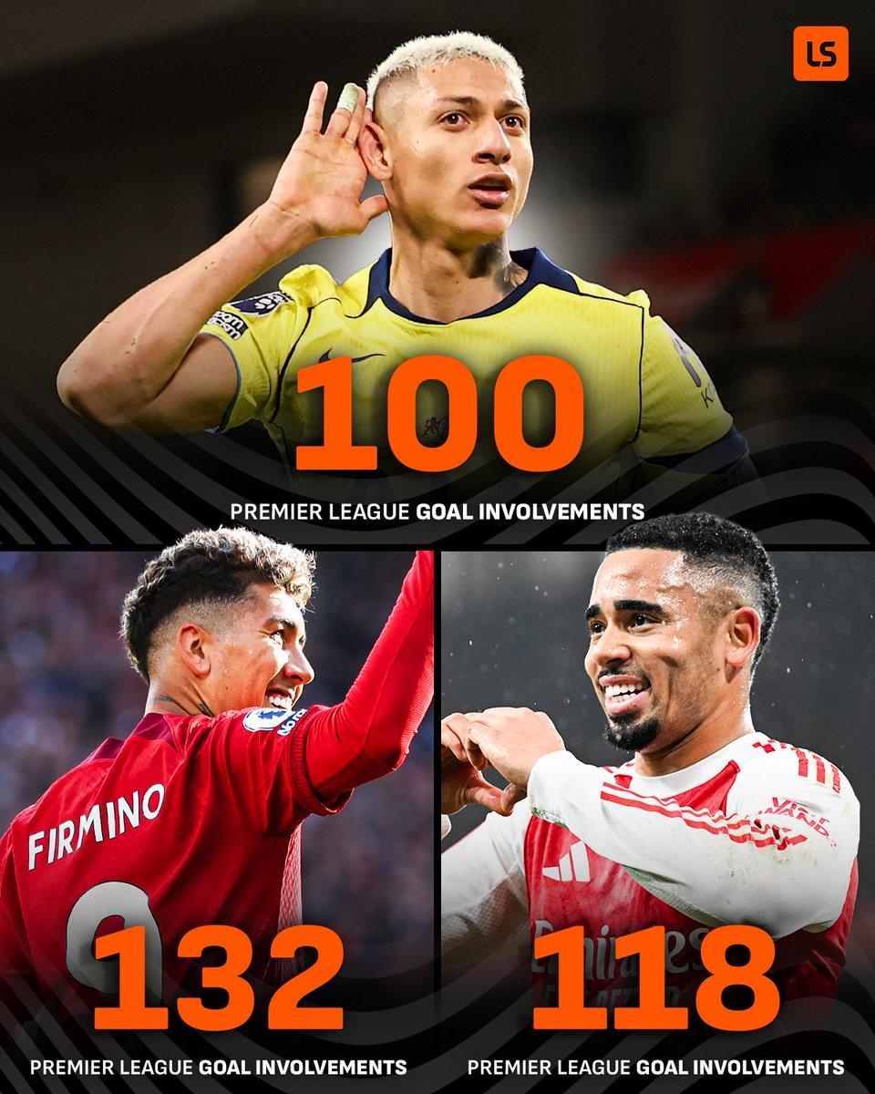 开云体育app-里沙利松英超生涯已参与100球，成巴西球员第三人